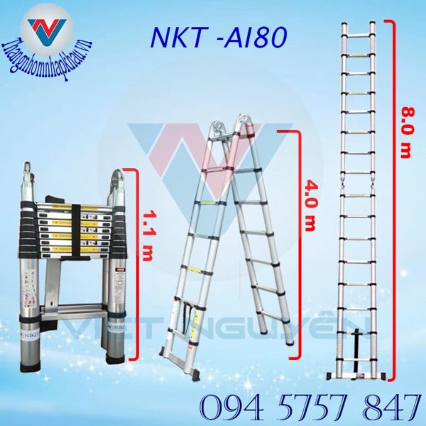 Thông số Kỹ Thuật Thang nhôm rút gọn đôi A 4.0m Nikita NKT -AI80