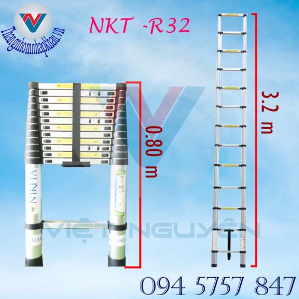 Chiều cao sử dụng thang nhôm rút gọn đơn Nikita 3.2m