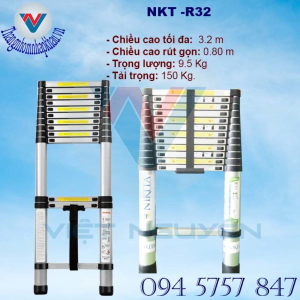 Thang nhôm rút gọn đơn 3.2m Nikita Nhật Bản chính hãng