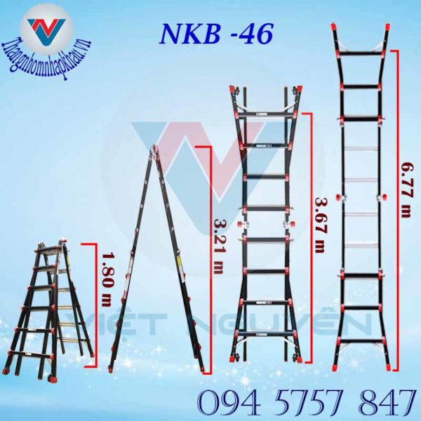 Thang nhôm gấp đa năng A max 3.21m Nikawa NKB -46 duỗi thẳng chữ I cao đến 6.67m