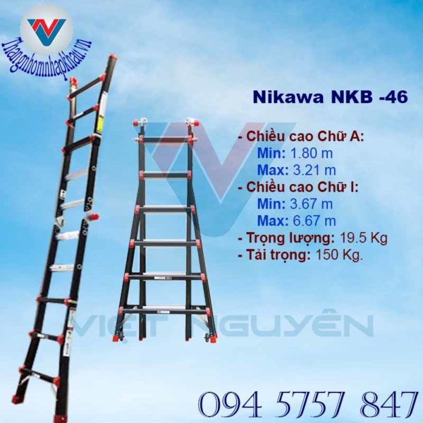 Thang Nhôm Gấp Đa Năng A 3.21m Nikawa NKB -46 cao 6.67m Nhập Khẩu