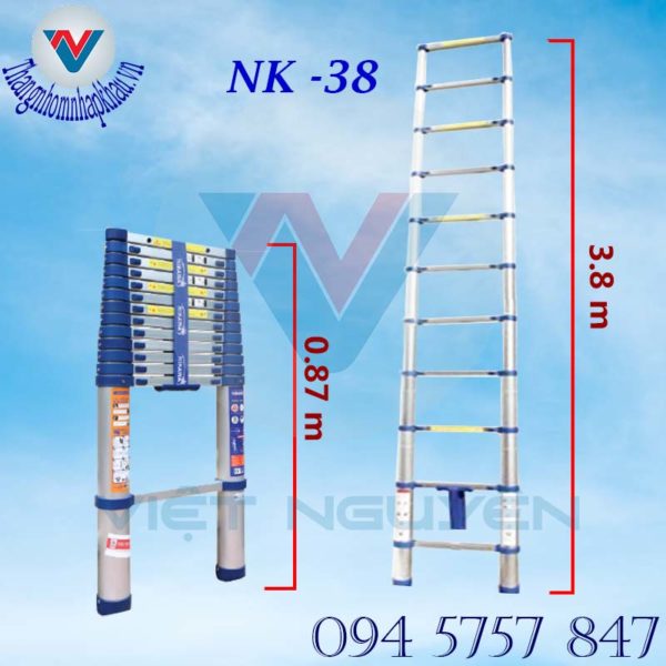 Thang nhôm rút gọn đơn Nikawa với chiều cao 3.8m giá rẻ giao siêu nhanh