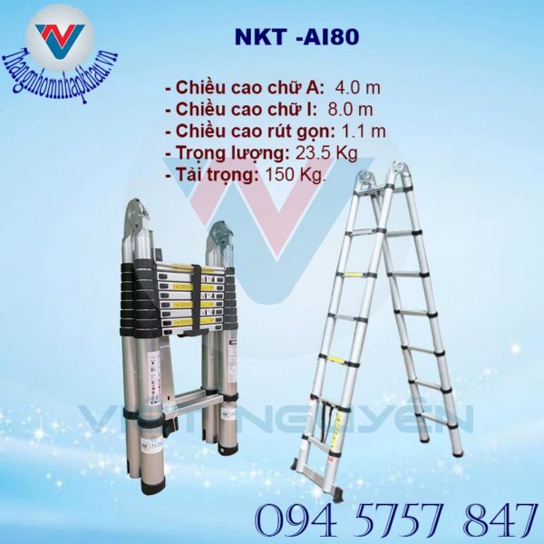 Thang nhôm rút gọn đôi chữ A 4.0 Nikita NKT -AI80 Chính hãng
